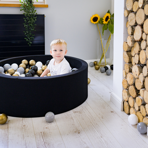KiddyMoon Piscine à Balles ∅ 7Cm pour Bébé Rond Fabriqué En UE, Abeille: noir/jaune, 90x30cm/200 balles