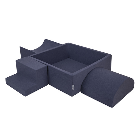 KiddyMoon Aire De Jeux en Mousse avec Carré Piscine À Balles pour Enfants, bleu foncé:blanc/gris/menthe, Piscine (200 Balles) + Version 6