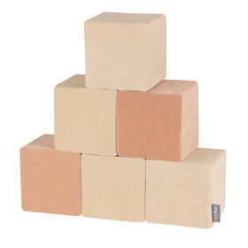 KiddyMoon blocs mous pour bébé cubes de construction en mousse housse velours, cubes: beige sableux/rose des sables, 24 Pieces