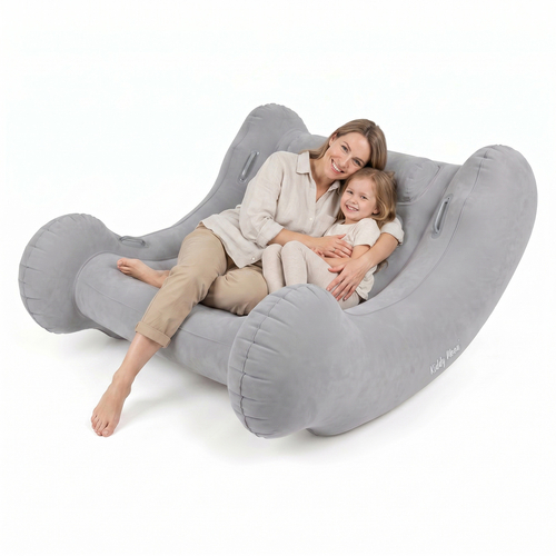 KiddyMoon Fauteuil Sensoriel Gonflable À Bascule Enfant Avec Poignées Et Pompe, gris clair, L