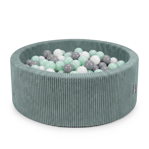 KiddyMoon Piscine Bébé 90 X 30 Cm Avec 200 Balles, Piscine À Balles Pour Bébé Et Enfant, Piscine Enfant En Mousse Douce, Housse Côtelée Lavable, Vert: Blanc/Gris/Menthe, 90x30cm/200 Balles