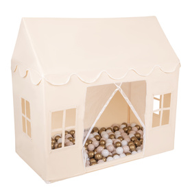 KiddyMoon Tente de Jeu Pour Enfants Maison De Jeu Pliable Tente Enfant Espace Créatif Pour Enfants Coin Douillet Idéal Pour Jouer À L’Intérieur Et À L’Extérieur, naturel: beige pastel/blanc/or, 200 Balles