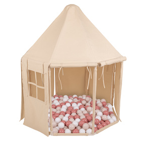 KiddyMoon Tente de Jeu Maison Pour Enfants En Forme De Pavillon De Jeu Pliable Tente Pop-Up Espace De Jeu Spacieux Et Confortable En Intérieur Et Extérieur, naturel: beige pastel/saumon/blanc, 200 Balles