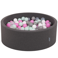KiddyMoon Piscine à Balles ∅ 7Cm pour Bébé Rond Fabriqué En UE, gris foncé:transparent/gris/blanc/rose/menthe, 90x30cm/200 Balles