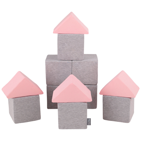 KiddyMoon blocs mous pour bébé cubes de construction en mousse, mix: gris clair/rose, 12 Pieces