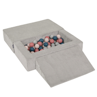 KiddyMoon Canapé en Mousse pour Enfants avec Balles et Pente Parfait Pour la Chambre D'enfant Léger Modulable Confortable Sécurisé Idéal pour Jouer et Se Détendre, gris clair: turquoise foncé/beige pastel/vert-gris/saumon, Canapé/Pente + 100 Balles