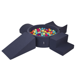 KiddyMoon Aire De Jeux en Mousse avec Rond Piscine à Balles pour Enfants, bleu foncé:vertClr/Jaune/Turq/Orange/Rfoncé/Violet, Piscine (200 Balles) + Version 5