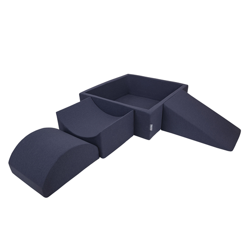 KiddyMoon Aire De Jeux en Mousse avec Carré Piscine À Balles pour Enfants, bleu foncé:vertClr/orange/turq/bleu/babybl/jaune, Piscine (300 Balles) + Version 4