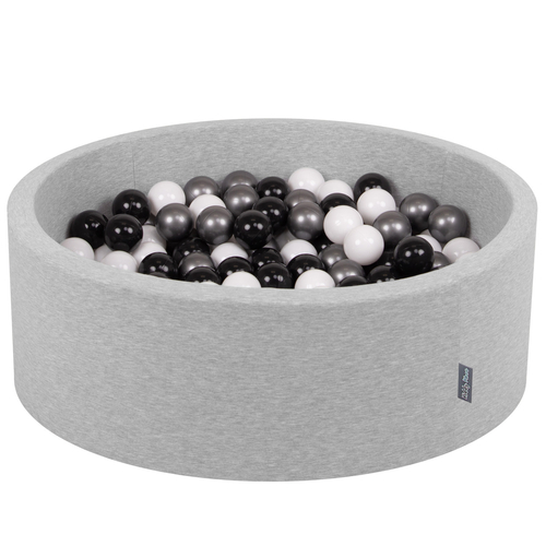 KiddyMoon Piscine à Balles ∅ 7Cm pour Bébé Rond Fabriqué En UE, gris clair:blanc/noir/argenté, 90x30cm/300 Balles