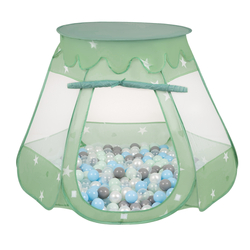 Tente Château Pour Enfants Tente de Jeu Avec Balles Colorées Jouet Cabane Pop-up Château Facile À Monter Maison de Jeu Pour Intérieur et Extérieur, menthe:perle/gris/transparent/babyblue/menthe, 105x90cm/100 balles