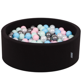 KiddyMoon Piscine à Balles ∅ 7Cm pour Bébé Rond Fabriqué En UE, noir: perle/rose poudré/babyblue/menthe/argenté, 90x30cm/300 balles