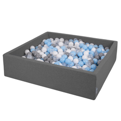 KiddyMoon Piscine À Balles Grande Carré pour Bébé, Fabriqué en UE, gris foncé:gris-blanc-transparent-babyblue, 120x30cm/200 balles
