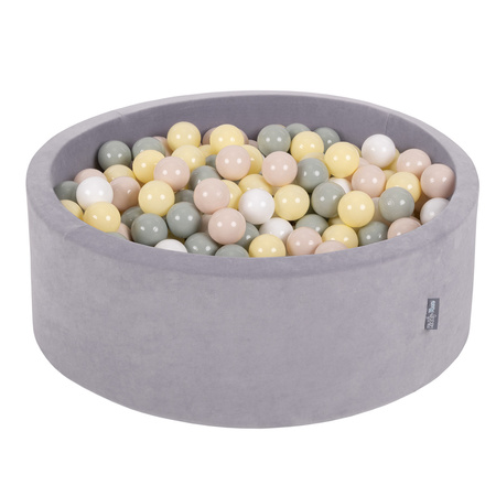 KiddyMoon Velours Piscine à Balles 7Cm pour Bébé Rond Fabriqué en EU, Gris De Montagnes:  Beige Pastel/ Vert-Gris/ Jaune Pastel/ Blanc