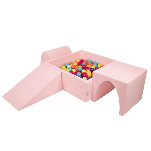 KiddyMoon Aire De Jeux en Mousse avec Carré Piscine À Balles pour Enfants, rose:vert clair/jaune/turq/orange/r.foncé/violet, Piscine (300 Balles) + Version 2
