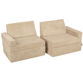 KiddyMoon Canapés Pliant pour Enfants Canapé-Lit Convertible Bébés-Canapé Lit Coucher Salle de Jeux Pliable Matelas au Sol Mini-Canapé Chaise-Lit, beige, 140x55x30 cm