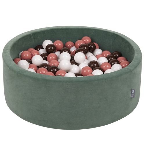 KiddyMoon Velours Piscine à Balles ∅7Cm pour Bébé Rond Fabriqué en EU, vert forêt: saumon/brun/blanc, 90x30cm/300 Balles