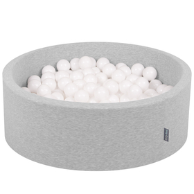 KiddyMoon Piscine à Balles ∅ 7Cm pour Bébé Rond Fabriqué En UE, gris clair:blanc, 90x30cm/300 balles