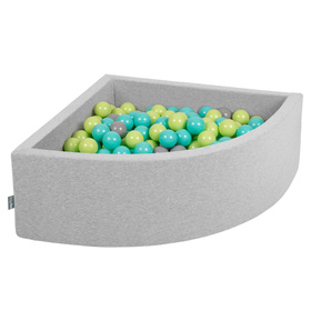 KiddyMoon Piscine à Balles ∅ 7Cm pour Bébé Quart Angulaire Fabriqué En UE, gris clair:vert clair/turquoise clair/gris, 90x30cm/200 balles