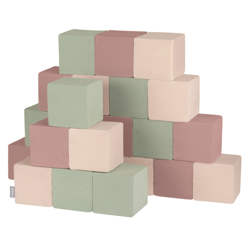 KiddyMoon blocs mous pour bébé cubes de construction en mousse, cubes: bruyère/beige/sage, 24 Pieces