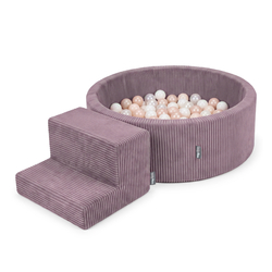 KiddyMoon aire de jeux en mousse avec piscine à balles et marche, Violet : beige pastel/blanc/perle, Piscine (100 Balles) + Marches
