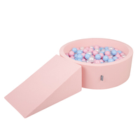KiddyMoon Aire De Jeux en Mousse avec Rond Piscine à Balles pour Enfants, rose: babyblue/rose poudre/perle, Piscine (200 Balles) + Pente