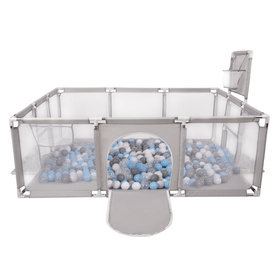 Parc Bébé avec Balles Plastiques Aire De Jeu Pliable Basket Football, gris: gris/blanc/transparent/babyblue, 400 balles