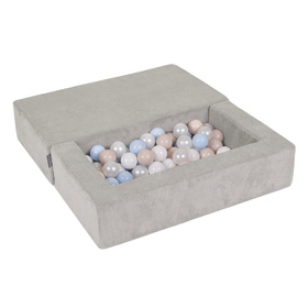 KiddyMoon Canapé en Mousse pour Enfants avec Balles Pour chambre d'enfant Léger Modulable Confortable Housse Amovible Parfait pour Jouer Lire et Se Détendre, gris clair: beige pastel/bleu pastel/blanc/perle, Canapé + 100 Balles