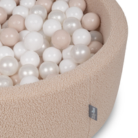 KiddyMoon Piscine à Balles Boules 7 cm pour un Remplissage plus Généreux Pour Bébés au Housse Teddy, Convient dès 8 Mois, beige: beige pastel/blanc/perle