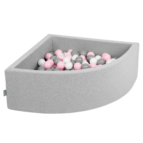 KiddyMoon Piscine à Balles ∅ 7Cm pour Bébé Quart Angulaire Fabriqué En UE, gris clair: blanc/gris/rose poudré, 90x30cm/200 balles
