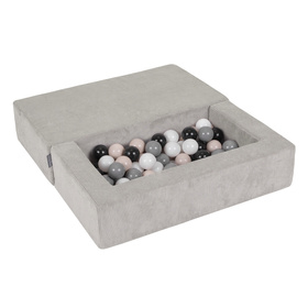 KiddyMoon Canapé en Mousse pour Enfants avec Balles Pour chambre d'enfant Léger Modulable Confortable Housse Amovible Parfait pour Jouer Lire et Se Détendre, gris clair: beige pastel/gris/blanc/noir, Canapé + 100 Balles