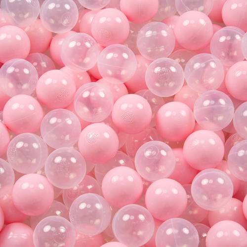 KiddyMoon Piscine à Balles Boules 7 cm pour un Remplissage plus Généreux Pour Bébés au Housse Teddy, Convient dès 8 Mois, Rose: Rose Poudré/Transparent, 90x30cm/300 Balles