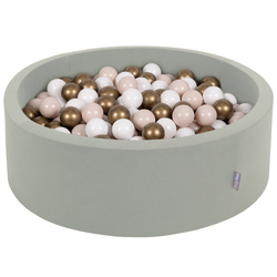 KiddyMoon Piscine À Balles ∅ 7Cm pour Bébé Rond Fabriqué en UE, sauge : beige pastel/blanc/or, 90x30cm/200 Balles