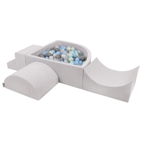 KiddyMoon Aire De Jeux en Mousse avec Quart Angulaire Piscine À Balles pour Bébé, gris clair: perle/gris/transparent/babyblue/menthe, Piscine (200 Balles) + Version 6