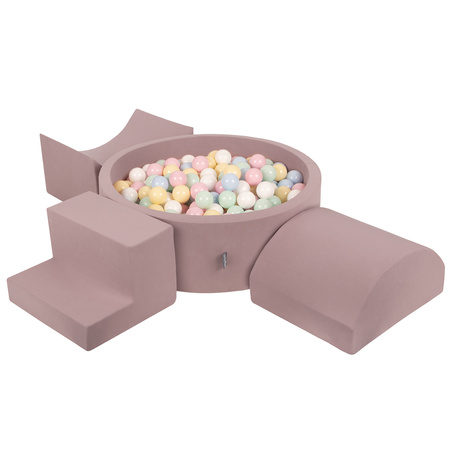 KiddyMoon Aire De Jeux en Mousse avec Rond Piscine à Balles pour Enfants, bruyère: bleu pastel/jaune pastel/blanc/menthe/rose poudré, Piscine (300 Balles) + Version 6