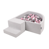 KiddyMoon Aire De Jeux en Mousse avec Quart Angulaire Piscine À Balles pour Bébé, gris clair: blanc/gris/rose poudré, Piscine (200 Balles)+ Marches