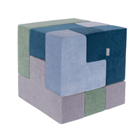 KiddyMoon blocs mous pour bébé cubes de construction en mousse housse velours, bleu lagune/vert forêt/bleu glacier/gris de montagnes, 9 Pieces