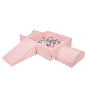 KiddyMoon Aire De Jeux en Mousse avec Carré Piscine À Balles pour Enfants, rose:perle/gris/transparent/rose poudré, Piscine (200 Balles) + Version 4