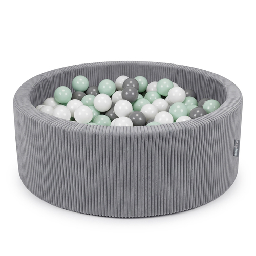 KiddyMoon Piscine Bébé 90 X 30 Cm Avec 200 Balles, Piscine À Balles Pour Bébé Et Enfant, Piscine Enfant En Mousse Douce, Housse Côtelée Lavable, Gris foncé: Blanc/Gris/Menthe, 90x30cm/200 Balles