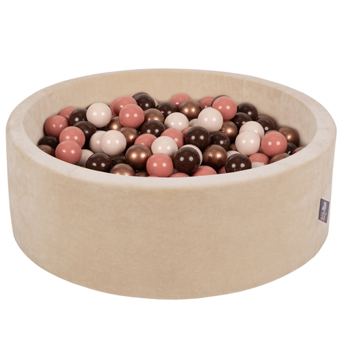 KiddyMoon Velours Piscine à Balles ∅7Cm pour Bébé Rond Fabriqué en EU, beige sableux: brun/cuivre/beige pastel/saumon, 90x30cm/300 balles