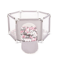 parc bébé hexagonal pliable avec balles plastiques, Gris:blanc/gris/rose poudré, 100 balles