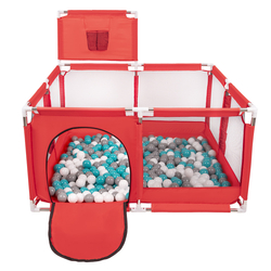 parc bébé avec balles plastiques aire de jeu pliable basket, Rouge:gris/blanc/turquoise, 100 balles
