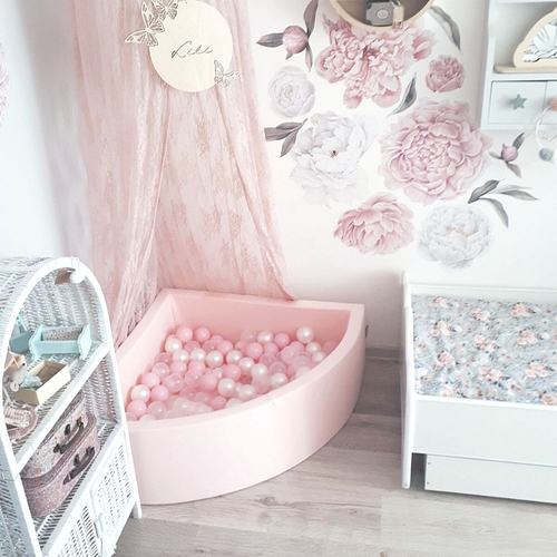 KiddyMoon Piscine à Balles ∅ 7Cm pour Bébé Quart Angulaire Fabriqué En UE, gris clair:transparent/gris/blanc/rosa/menthe, 90x30cm/300 balles