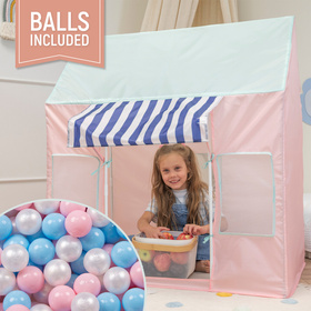 Tente de Jeu Pour Enfants De Magasin De Glaces Forme De Pavillon Pliable En Matériau Respirant Et Résistant Idéal Pour Stimuler La Créativité Intérieur Et Extérieur, rose-menthe: babyblue/rose poudré/perle, 100 Balles