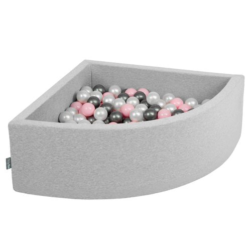 KiddyMoon Piscine à Balles ∅ 7Cm pour Bébé Quart Angulaire Fabriqué En UE, gris clair: perle/rose poudré/argent, 90x30cm/300 Balles