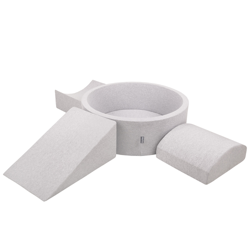 KiddyMoon Aire De Jeux en Mousse avec Rond Piscine à Balles pour Enfants, gris clair: gris/blanc/turquoise, Piscine (300 Balles) + Version 4