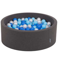 KiddyMoon Piscine à Balles ∅ 7Cm pour Bébé Rond Fabriqué En UE, gris foncé: baby blue/bleu/perle, 90x30cm/200 balles