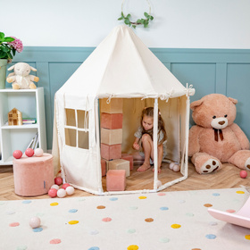 KiddyMoon Tente de Jeu Maison Pour Enfants En Forme De Pavillon De Jeu Pliable Tente Pop-Up Espace De Jeu Spacieux Et Confortable En Intérieur Et Extérieur, naturel: beige pastel/blanc/or, 100 Balles