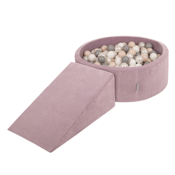 KiddyMoon Parcours Motricité En Mousse Avec Balles Enfants Favorise Créativité, Violet : beige pastel/blanc/perle/gris, Piscine (200 Balles) + Pente