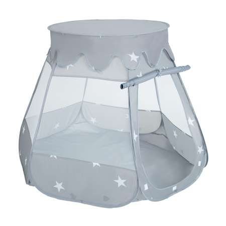 Tente Château Pour Enfants Tente de Jeu Avec Balles Colorées Jouet Cabane Pop-up Château Facile À Monter Maison de Jeu Pour Intérieur et Extérieur, gris: perle-gris-transparent-rose poudré, 105x90cm/100 balles