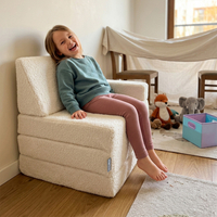 KiddyMoon Fauteuil Enfant Et Housse Teddy, Fauteuil pour Enfants d'enfants Matelas Pliable Matelas, crème, Fauteuil
